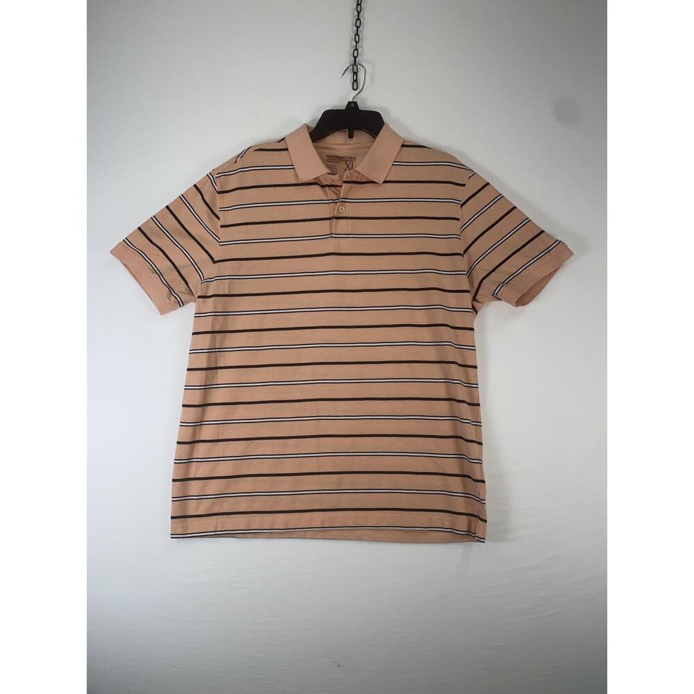Cactus Man Polo Shirt Mens XL Orange Striped Cotton Poly Tagless Short Sleeve